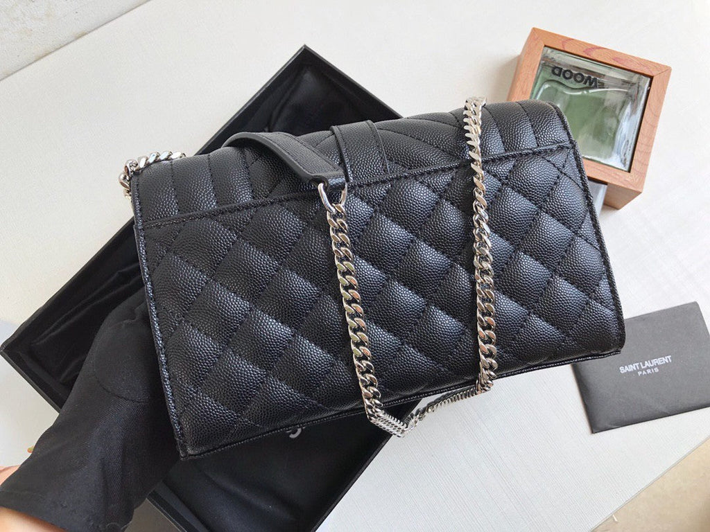 Top Quality Envelope Small Bag In Mix MatelassÃ© Grain De Poudre Black For Women 8.2in/21cm YSL 600195BOW921000