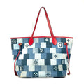 Louis Vuitton Neverfull Tote Damier And Monogram Patchwork Denim Blue Denim_Jeans Shoulder Bag