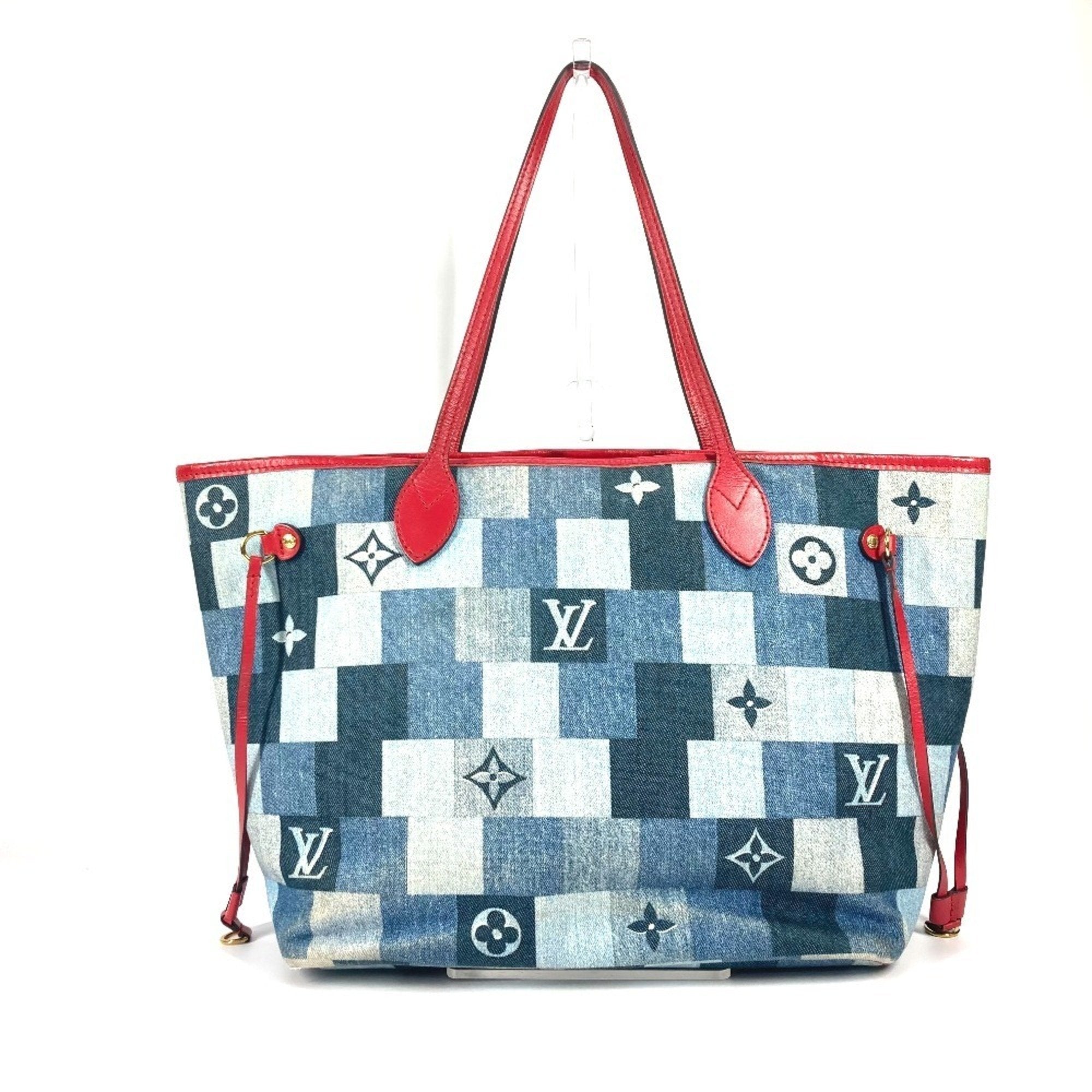 Louis Vuitton Neverfull Tote Damier And Monogram Patchwork Denim Blue Denim_Jeans Shoulder Bag