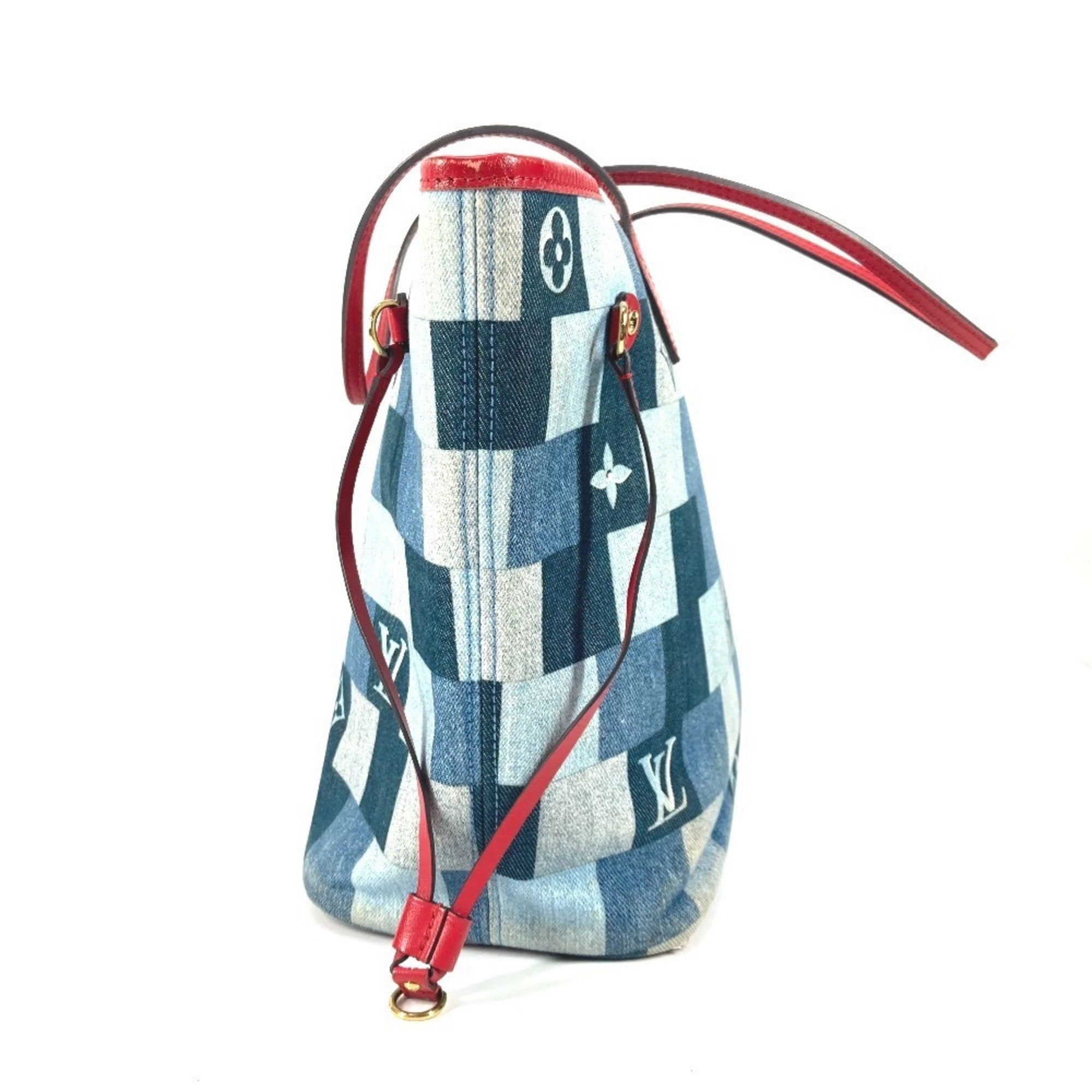 Louis Vuitton Neverfull Tote Damier And Monogram Patchwork Denim Blue Denim_Jeans Shoulder Bag