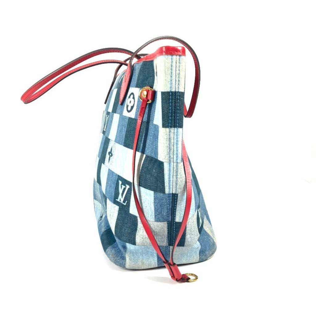 Louis Vuitton Neverfull Tote Damier And Monogram Patchwork Denim Blue Denim_Jeans Shoulder Bag
