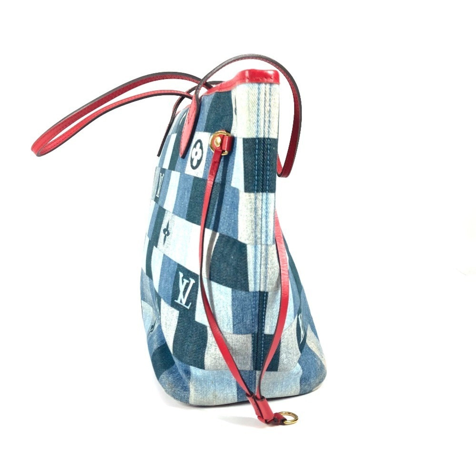 Louis Vuitton Neverfull Tote Damier And Monogram Patchwork Denim Blue Denim_Jeans Shoulder Bag