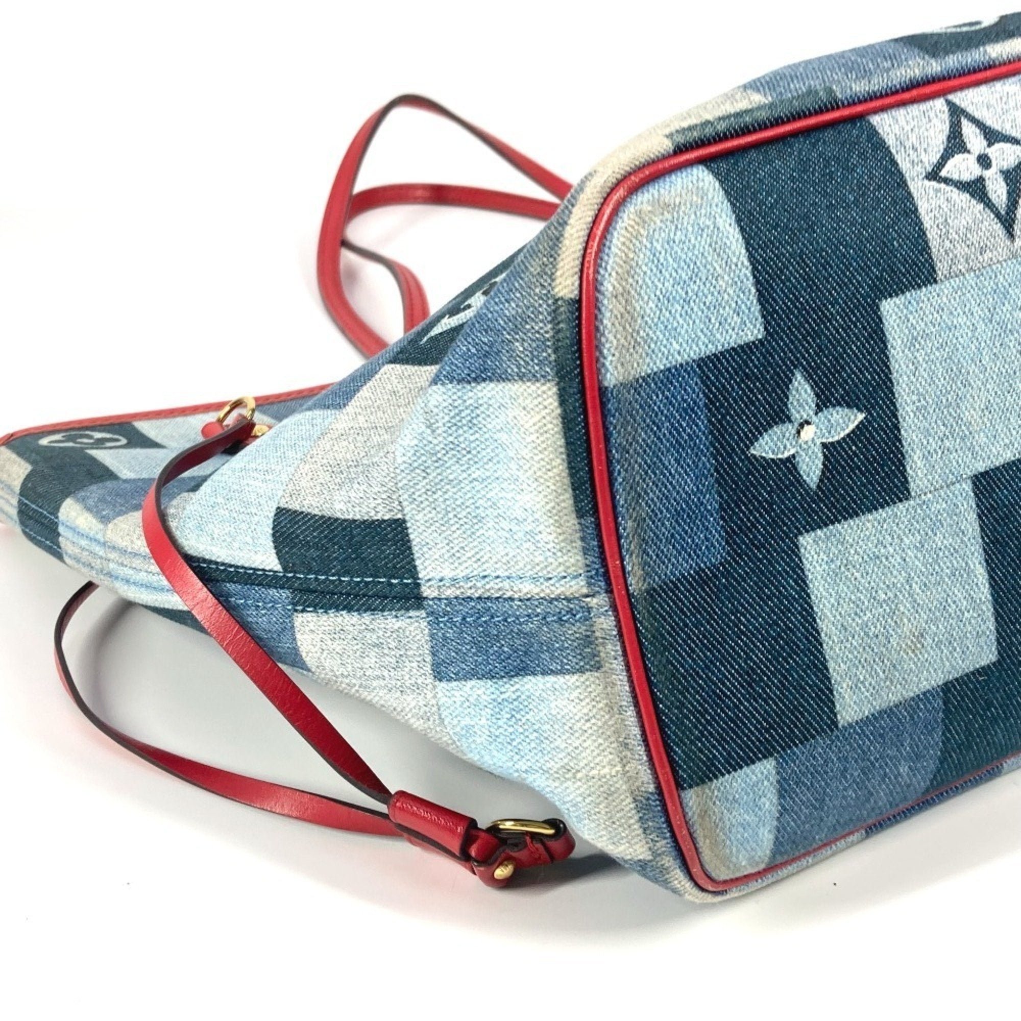 Louis Vuitton Neverfull Tote Damier And Monogram Patchwork Denim Blue Denim_Jeans Shoulder Bag