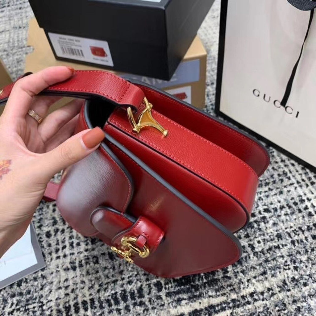 Gucci Horsebit 1955 Shoulder Bag Red Textured With A Vintage Effect For Women 9.8in/25cm Gucci ‎602204 1DB0G 6638