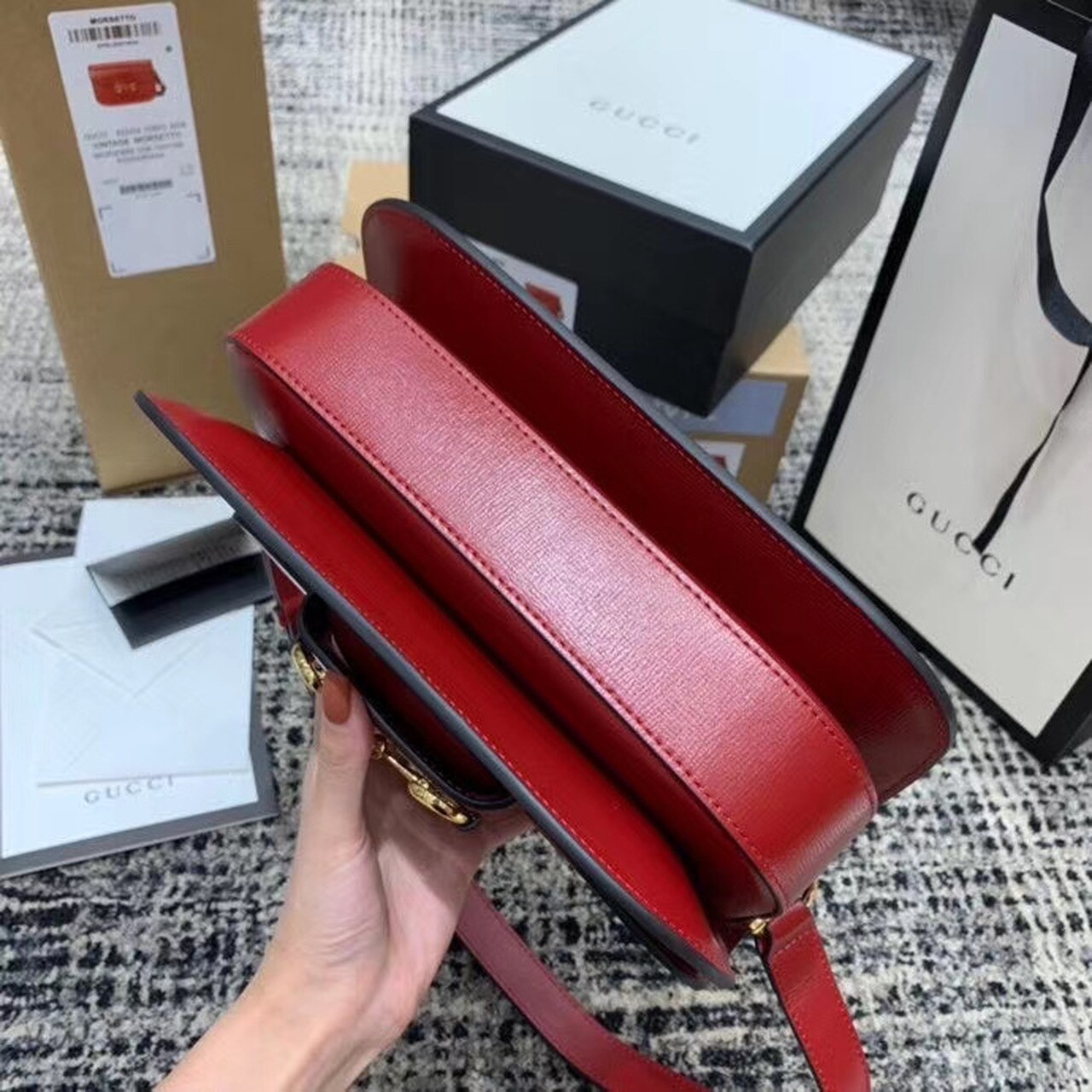Gucci Horsebit 1955 Shoulder Bag Red Textured With A Vintage Effect For Women 9.8in/25cm Gucci ‎602204 1DB0G 6638