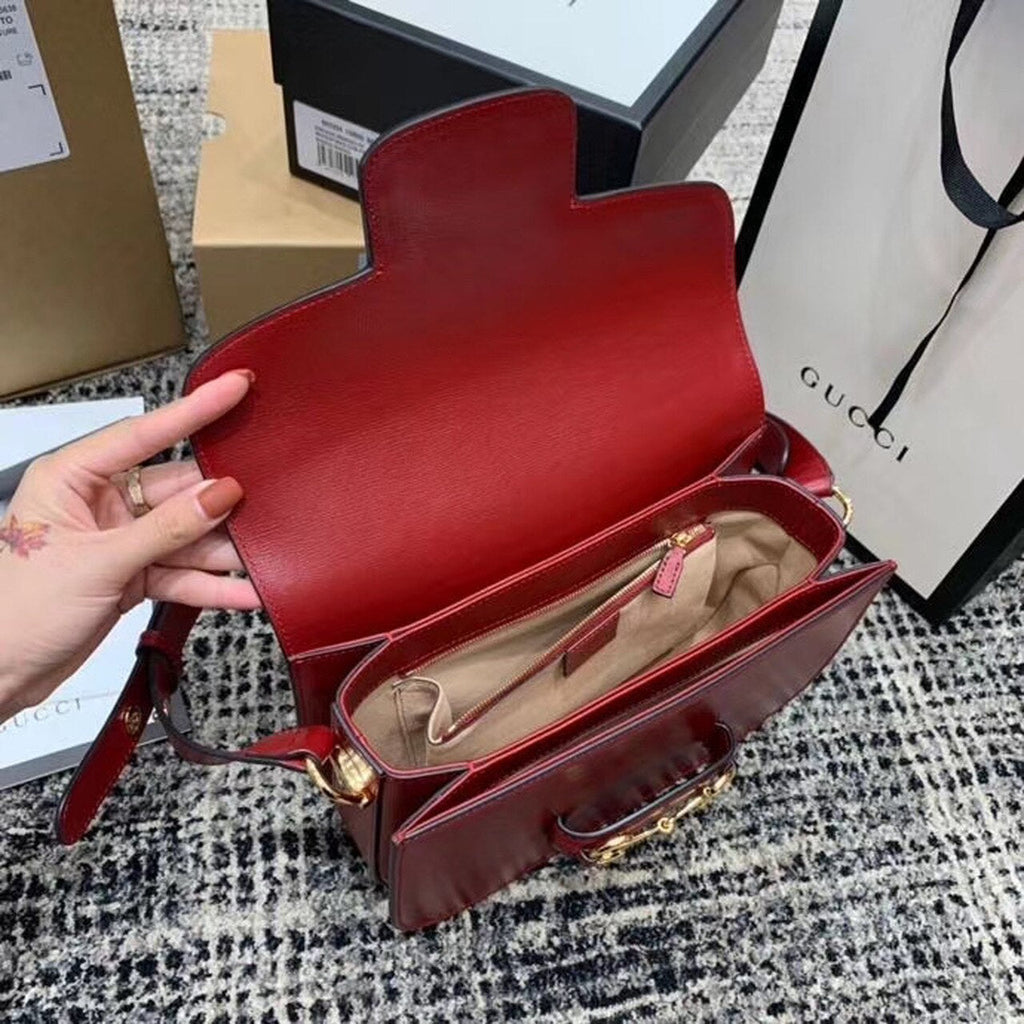 Gucci Horsebit 1955 Shoulder Bag Red Textured With A Vintage Effect For Women 9.8in/25cm Gucci ‎602204 1DB0G 6638