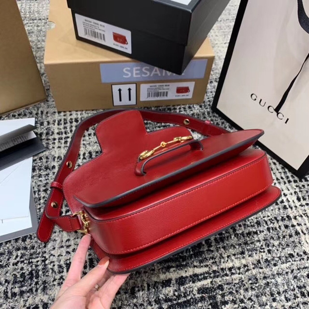 Gucci Horsebit 1955 Shoulder Bag Red Textured With A Vintage Effect For Women 9.8in/25cm Gucci ‎602204 1DB0G 6638