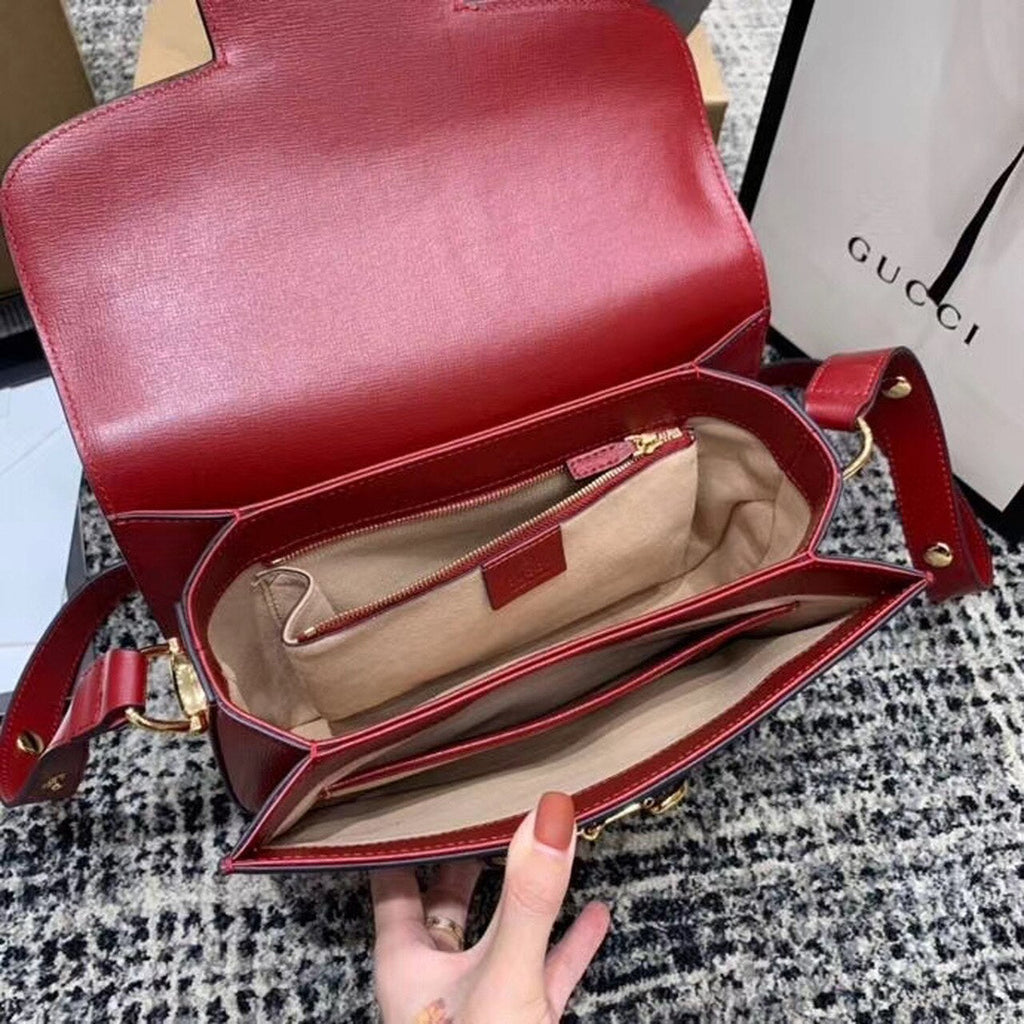 Gucci Horsebit 1955 Shoulder Bag Red Textured With A Vintage Effect For Women 9.8in/25cm Gucci ‎602204 1DB0G 6638