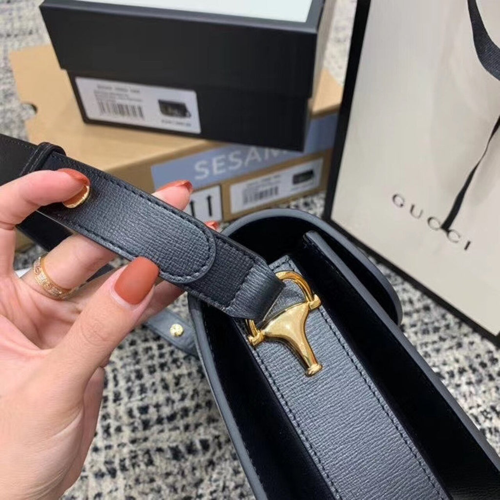 Gucci Horsebit 1955 Shoulder Bag Black Textured With A Vintage Effect For Women 9.8in/25cm Gucci ‎602204 1DB0G 1000