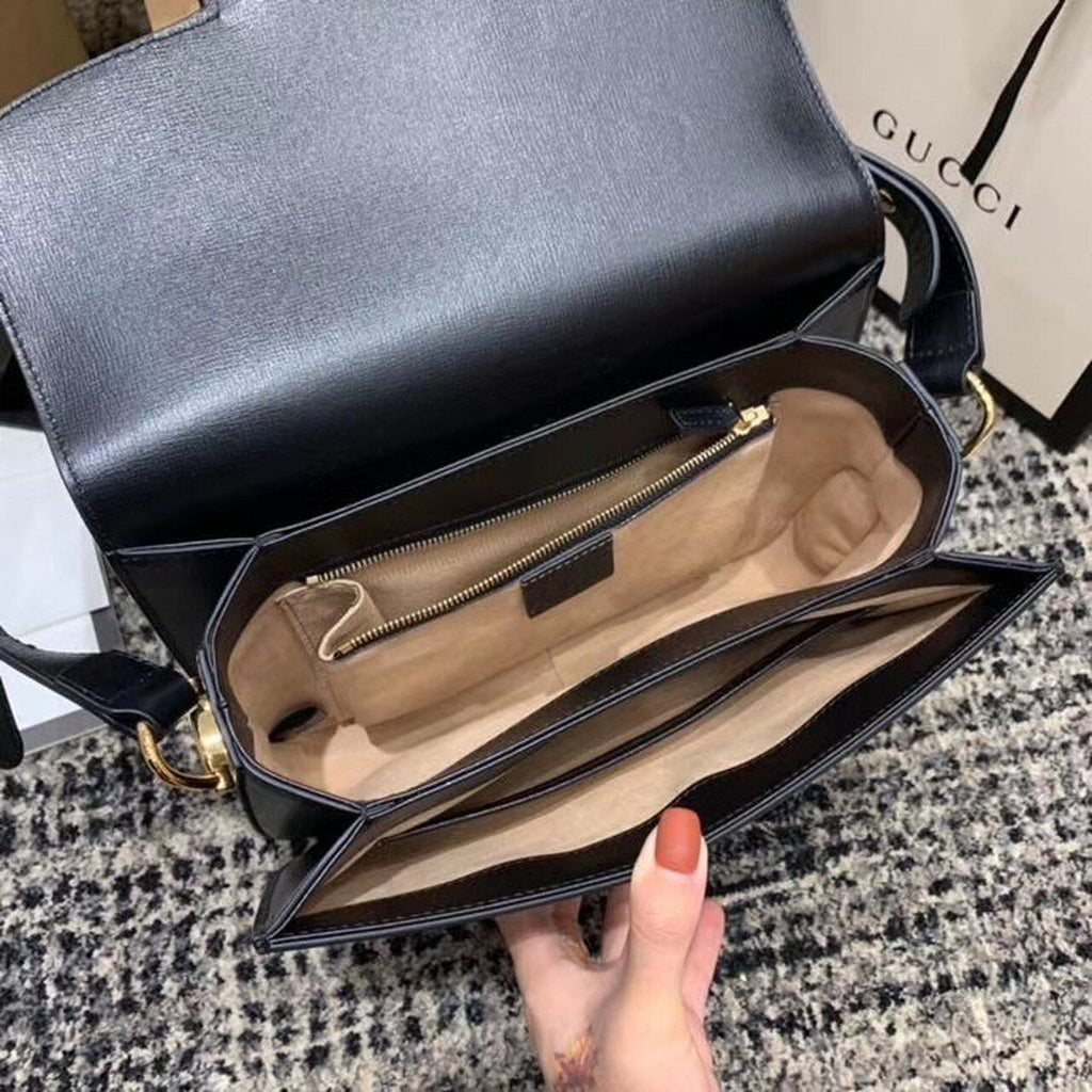 Gucci Horsebit 1955 Shoulder Bag Black Textured With A Vintage Effect For Women 9.8in/25cm Gucci ‎602204 1DB0G 1000
