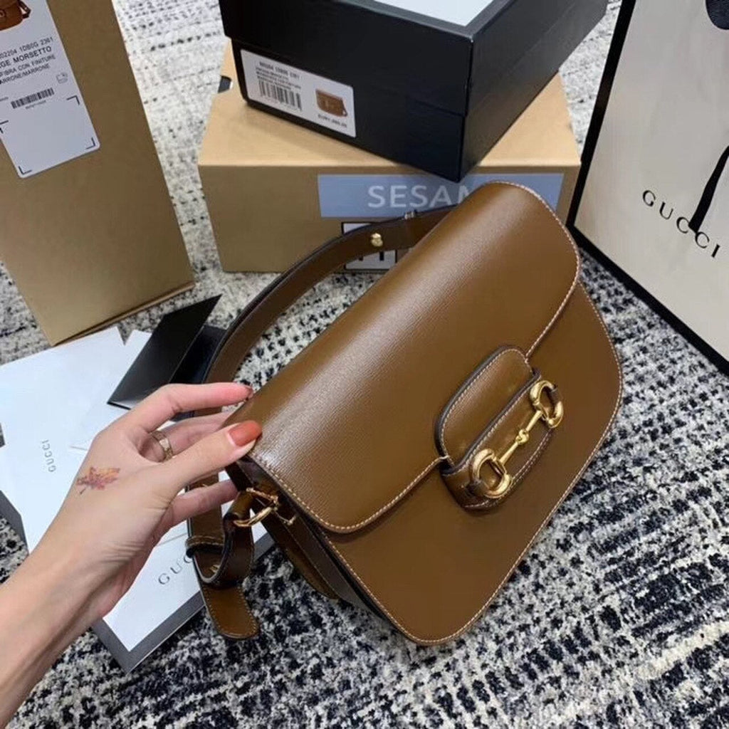 Gucci Horsebit 1955 Shoulder Bag Brown Textured With A Vintage Effect For Women 9.8in/25cm Gucci ‎602204 1DB0G 2361