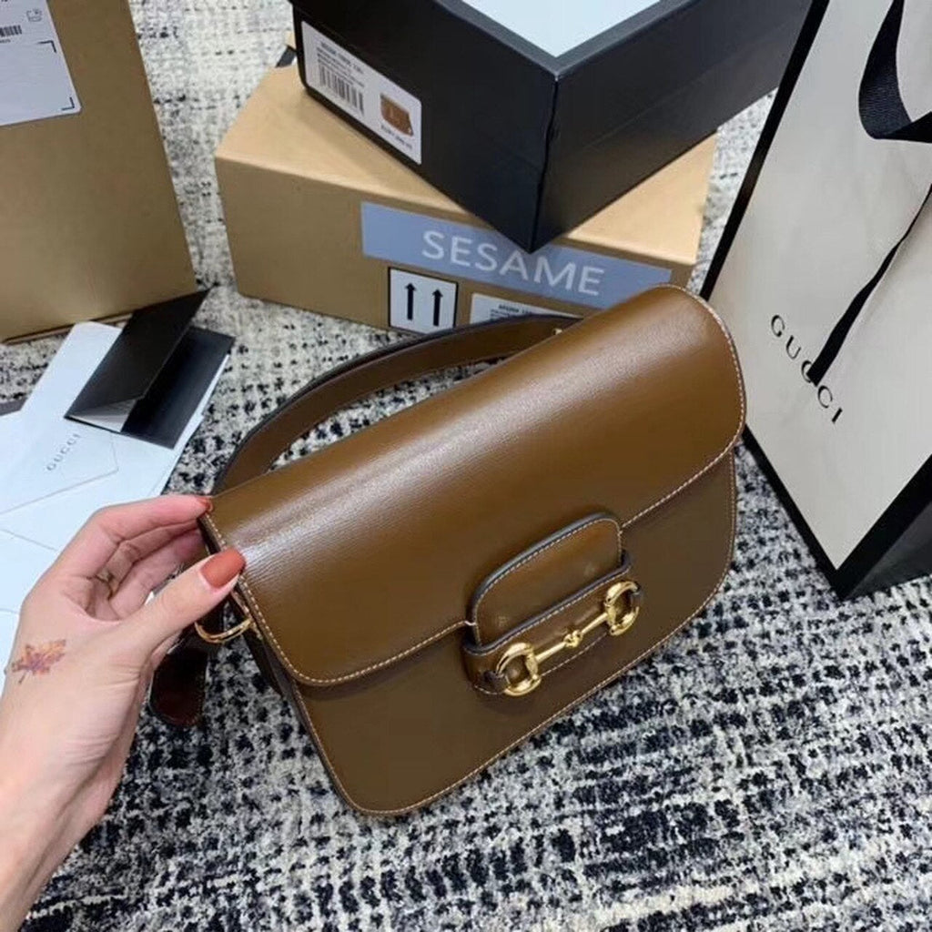 Gucci Horsebit 1955 Shoulder Bag Brown Textured With A Vintage Effect For Women 9.8in/25cm Gucci ‎602204 1DB0G 2361