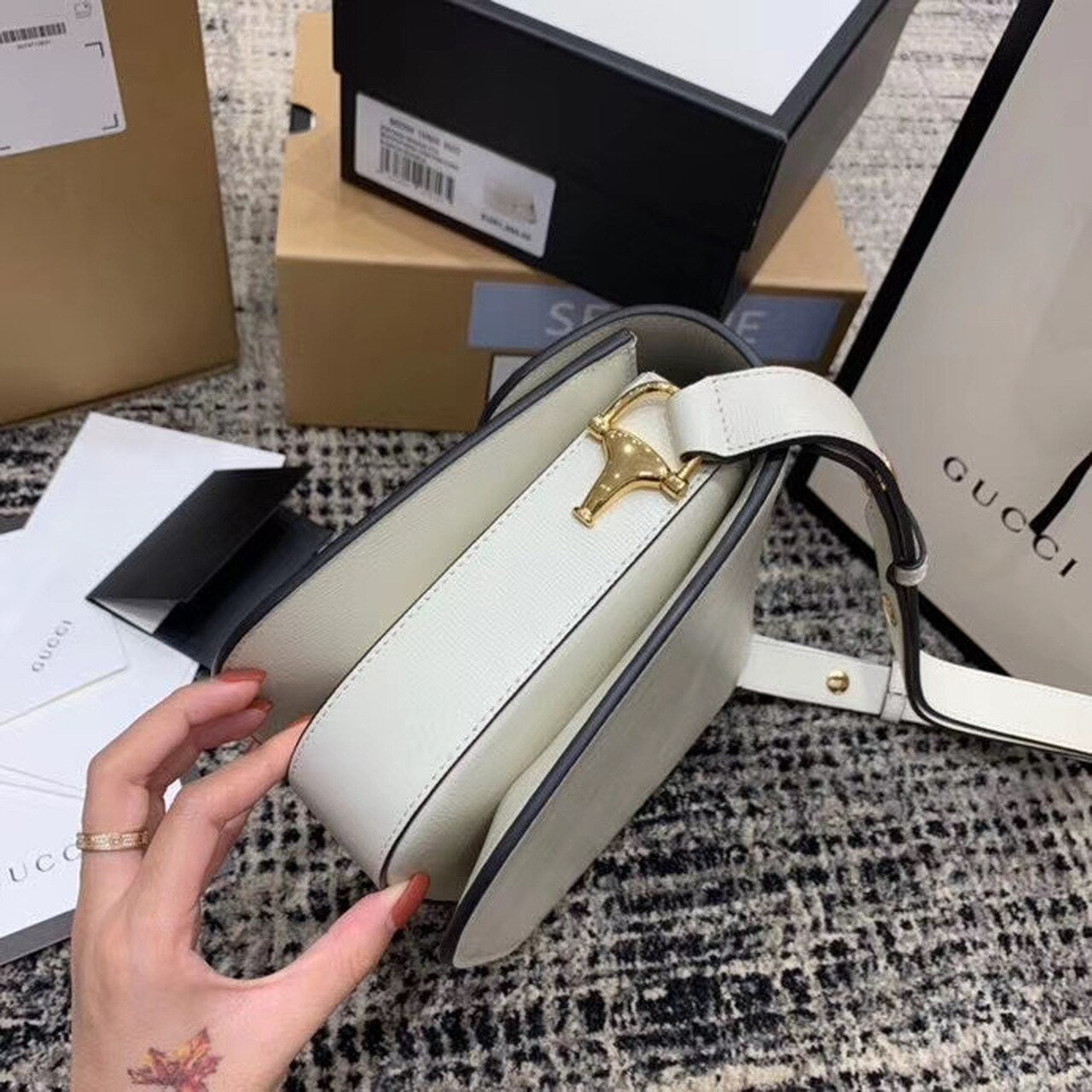 Gucci Horsebit 1955 Shoulder Bag White For Women 9.8in/25cm Gucci ‎602204 1DB0G 9022