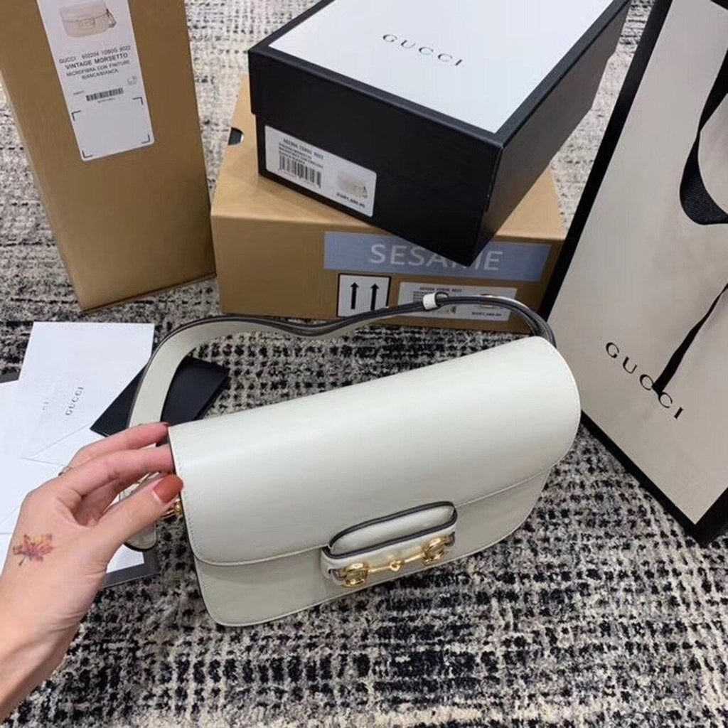 Horsebit 1955 Shoulder Bag White For Women 9.8in/25cm Ã¢â‚¬Å½602204 1DB0G 9022