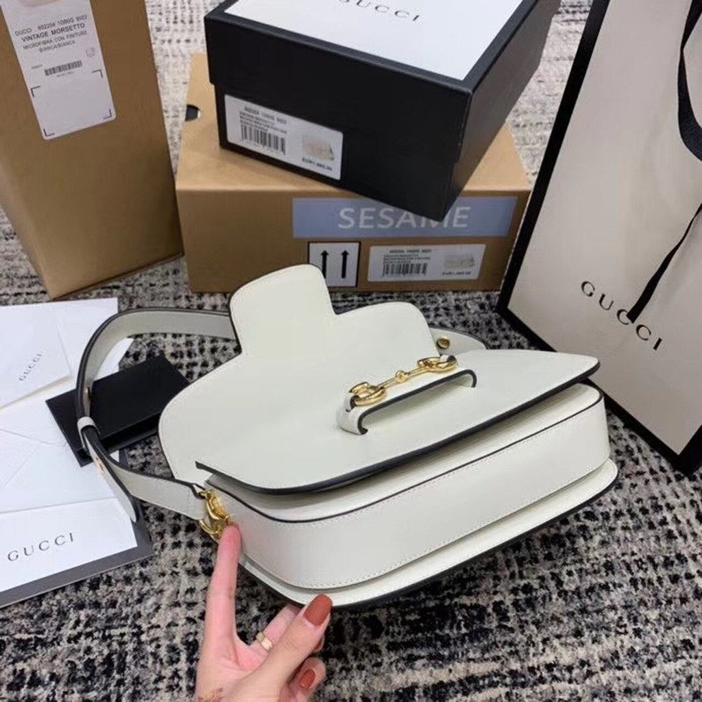 Horsebit 1955 Shoulder Bag White For Women 9.8in/25cm Ã¢â‚¬Å½602204 1DB0G 9022