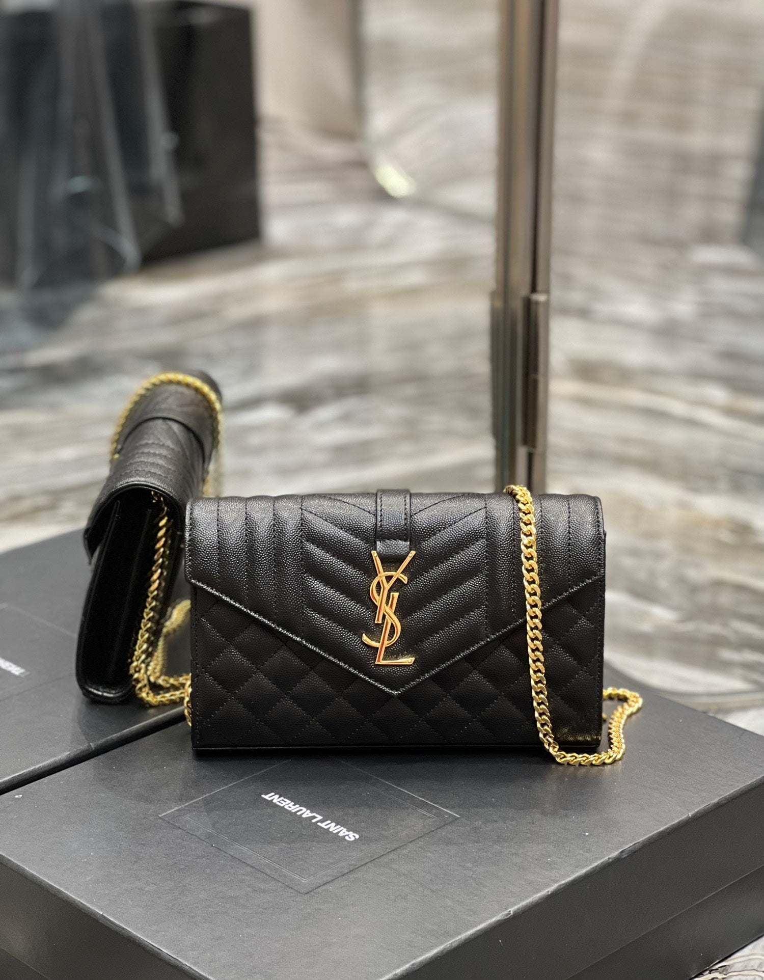 YSSL Envelope Small Chain Bag Black For Women, Women’s Bags 8in/22cm YSL