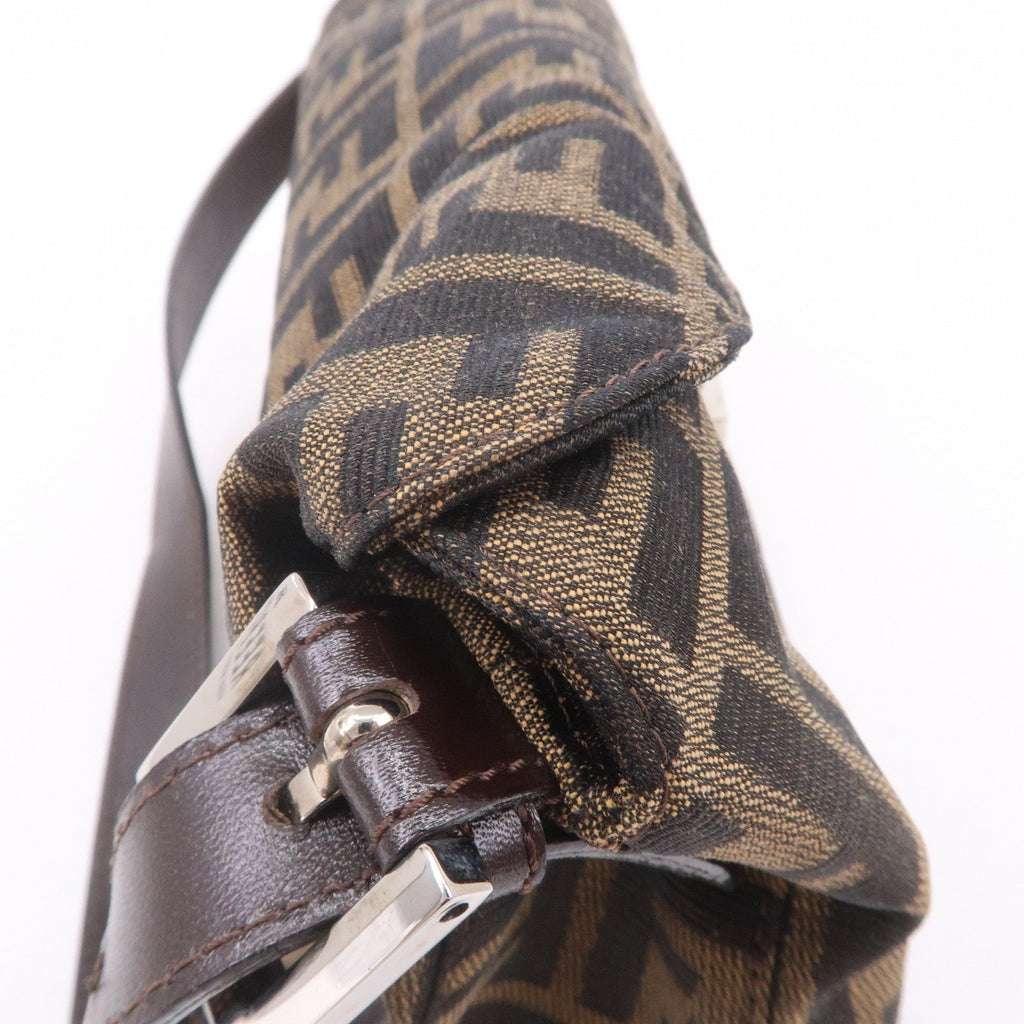 FENDI Zucca Canvas Leather Shoulder Bag Khaki Black Brown 26725