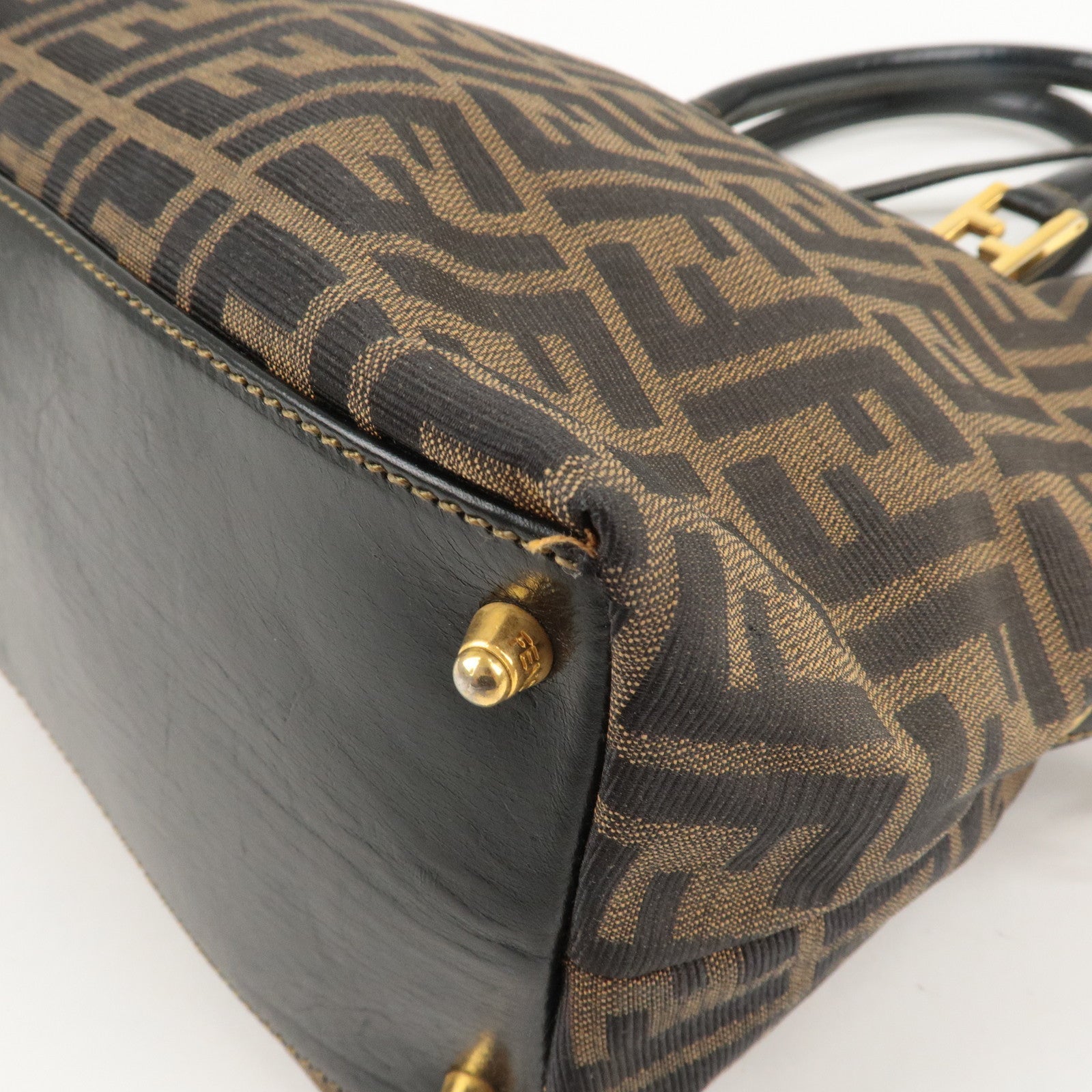 FENDI Zucca Canvas Leather 2Way Shoulder Bag Brown Black 14968