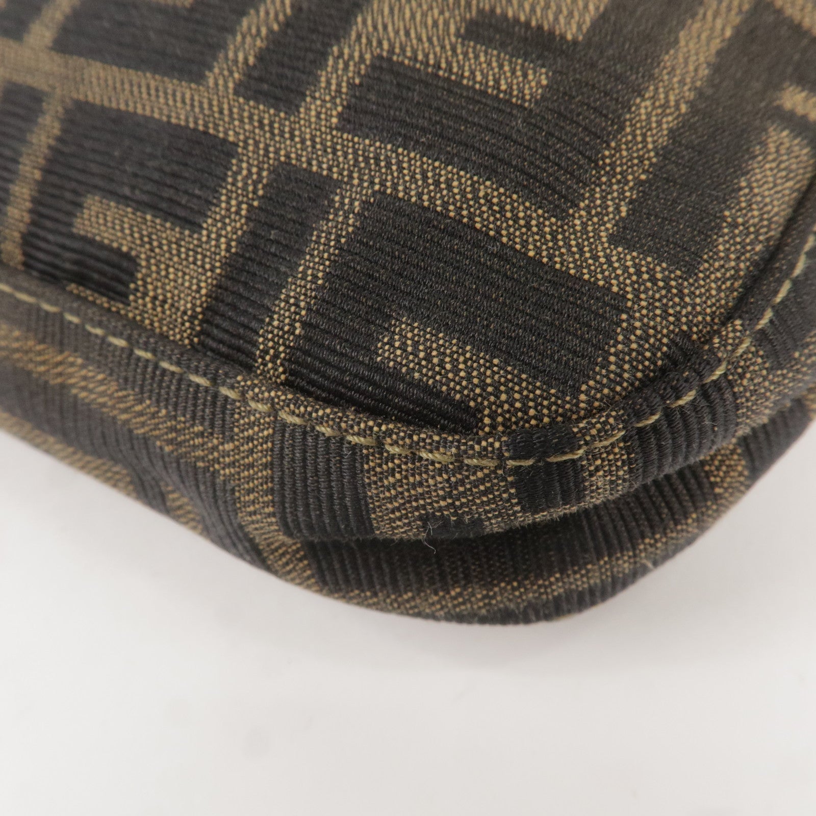 FENDI Zucca Canvas Leather Shoulder Bag Brown Black 26569