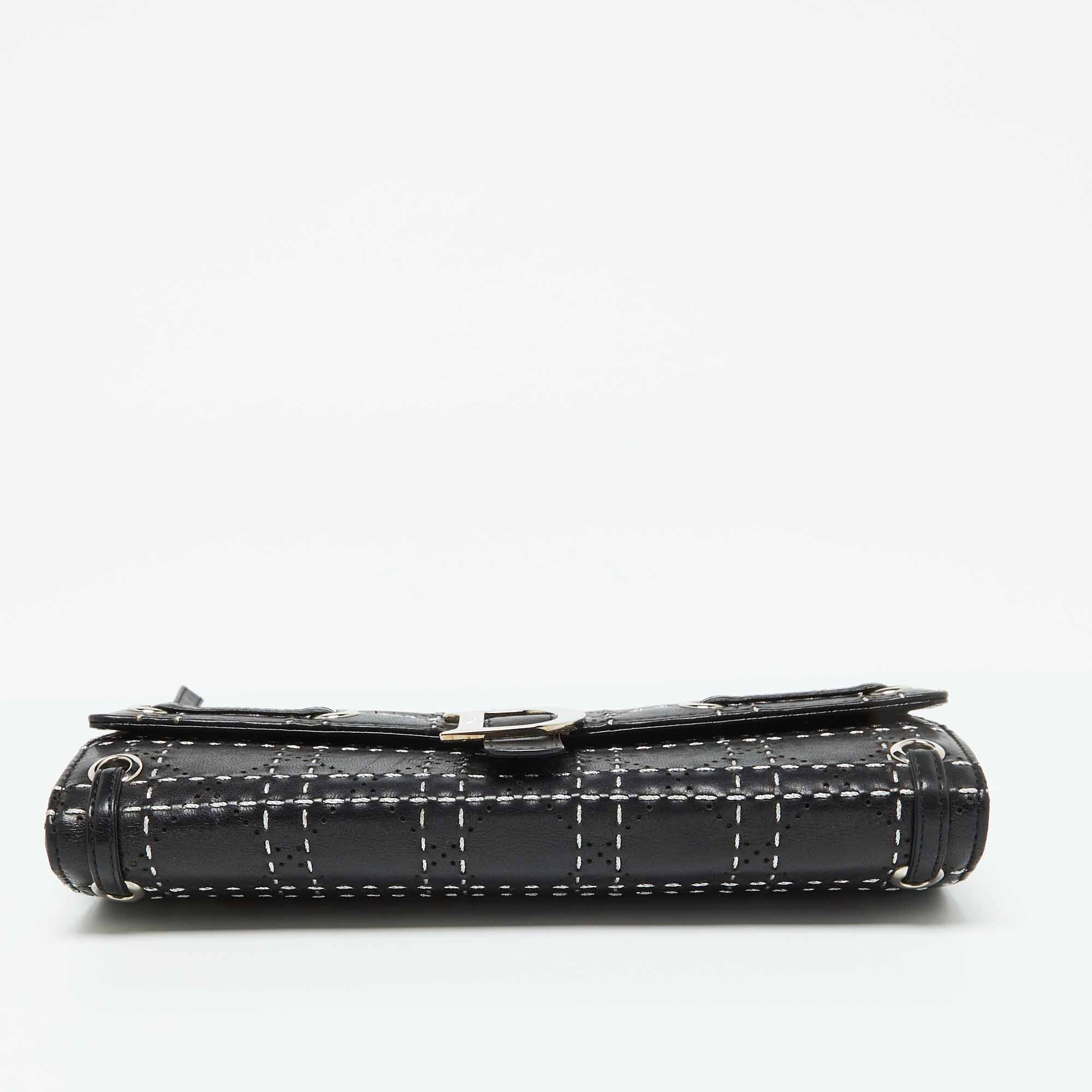 Dior Black Leather Cannage Perforated Stitched Flap Clutch