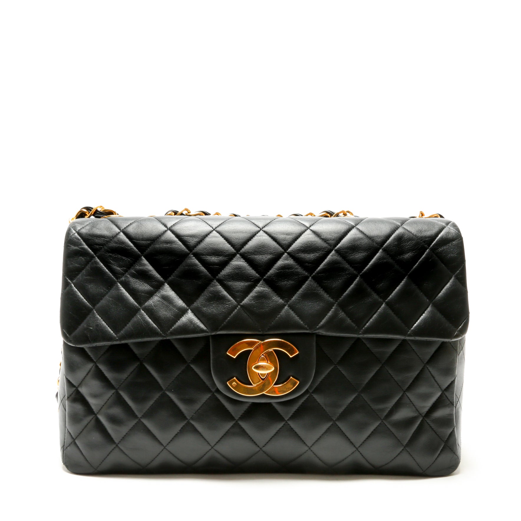 CHANEL Vintage Classic Jumbo XL Single Flap - Black Lambskin w/Gold