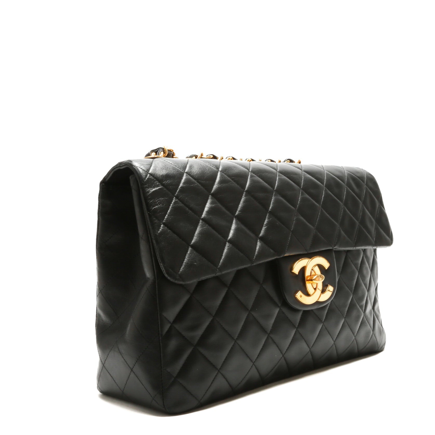 CHANEL Vintage Classic Jumbo XL Single Flap - Black Lambskin w/Gold