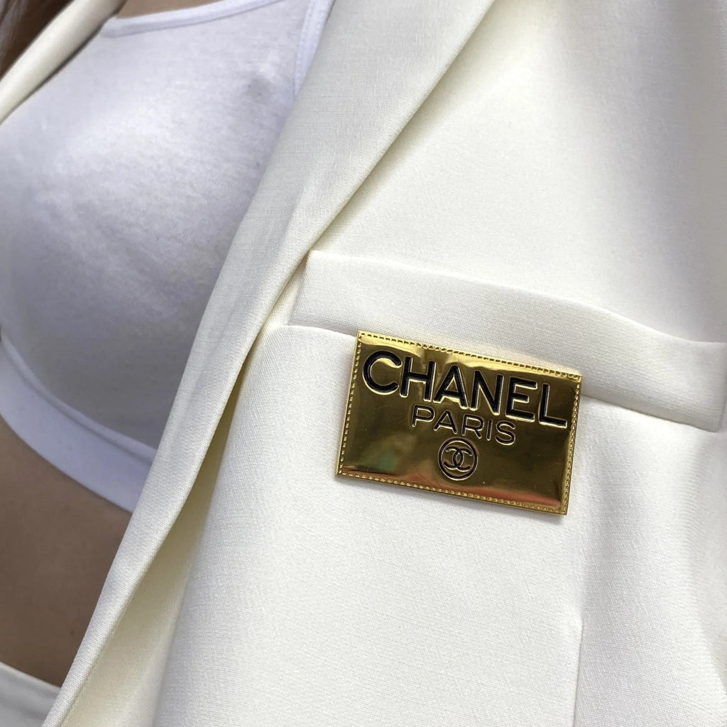 CHANEL Logo Plate Brooch