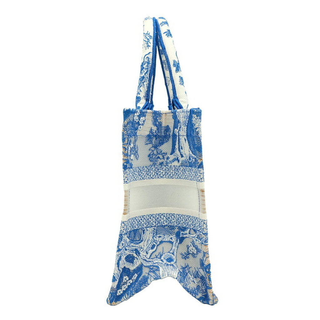 Christian Dior Book Tote Embroidered Leather Blue Canvas Handbag (Pre-Owned)
