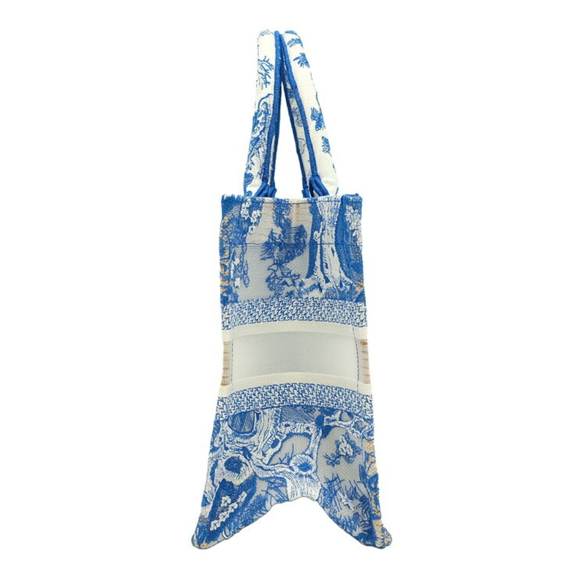 Christian Dior Book Tote Embroidered Leather Blue Canvas Handbag (Pre-Owned)