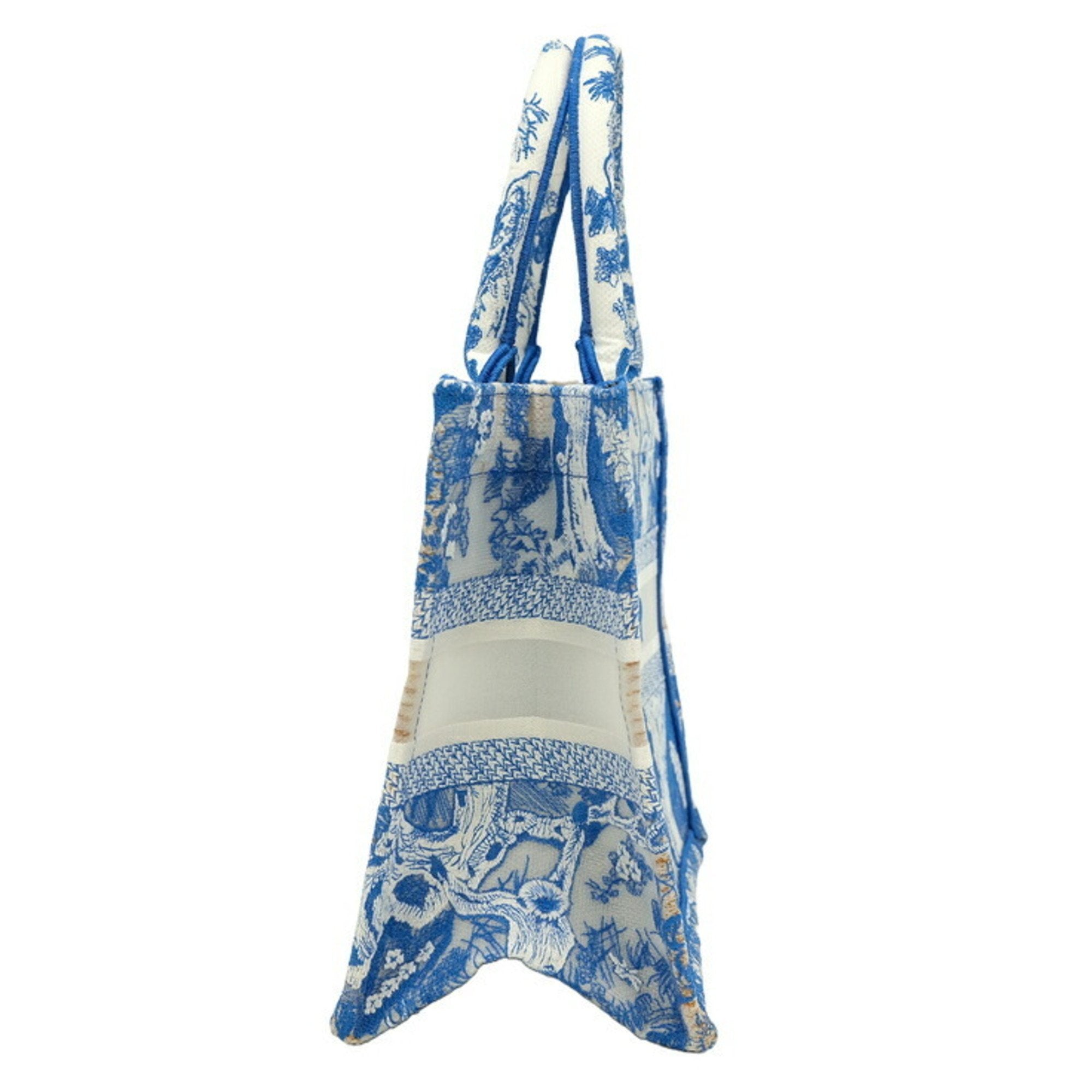 Christian Dior Book Tote Embroidered Leather Blue Canvas Handbag (Pre-Owned)