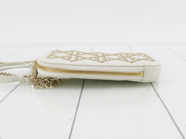 Christian Dior Lady Dior Phone Holder On Chain Studded Leather Ecru Leather Clutche & Pouche Bag (Pre-Owned)