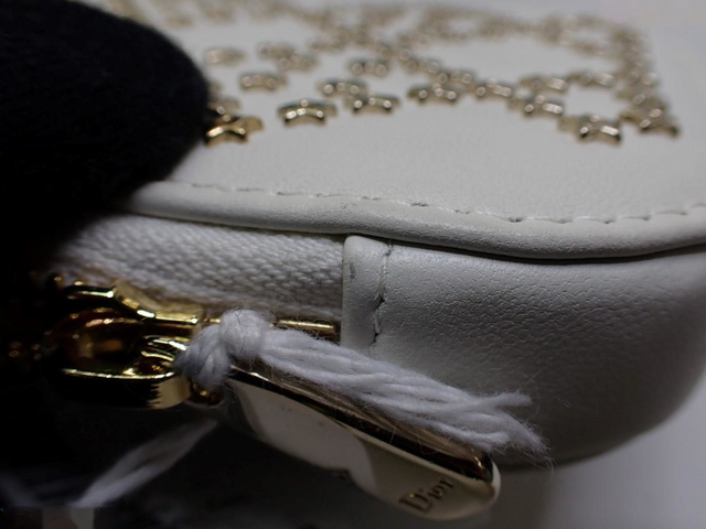 Christian Dior Lady Dior Phone Holder On Chain Studded Leather Ecru Leather Clutche & Pouche Bag (Pre-Owned)