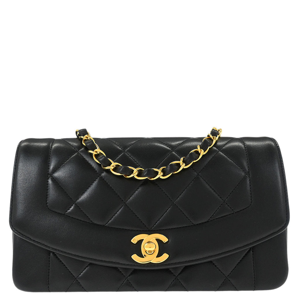 Chanel 1996-1997 Black Lambskin Small Diana Shoulder Bag