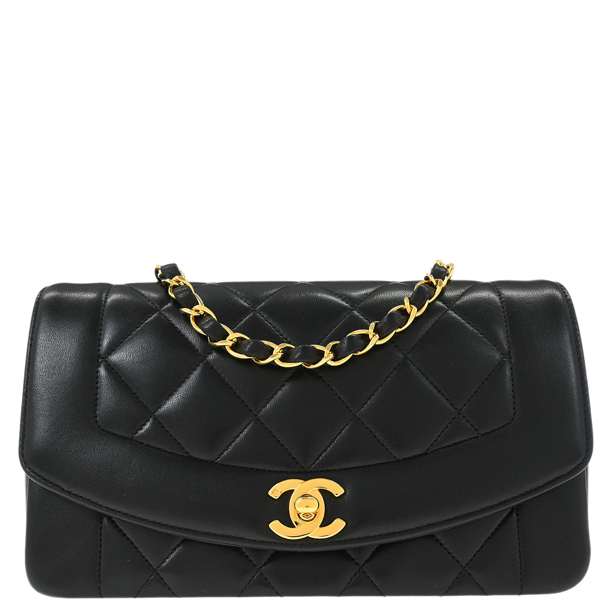 Chanel 1996-1997 Black Lambskin Small Diana Shoulder Bag