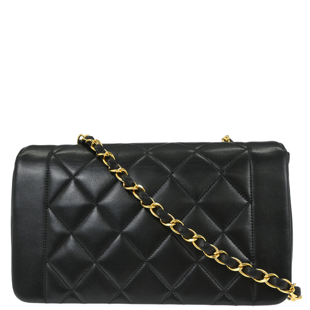 Chanel 1996-1997 Black Lambskin Small Diana Shoulder Bag