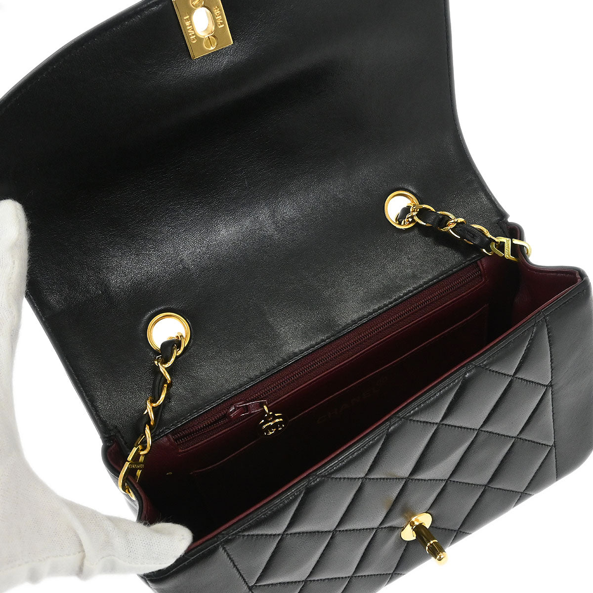 Chanel 1996-1997 Black Lambskin Small Diana Shoulder Bag