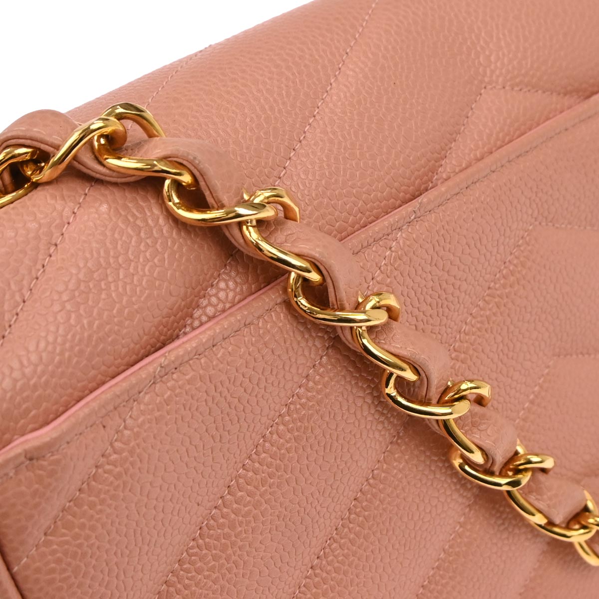 Chanel 1994-1996 Pink Caviar Skin Chevron Shoulder Bag