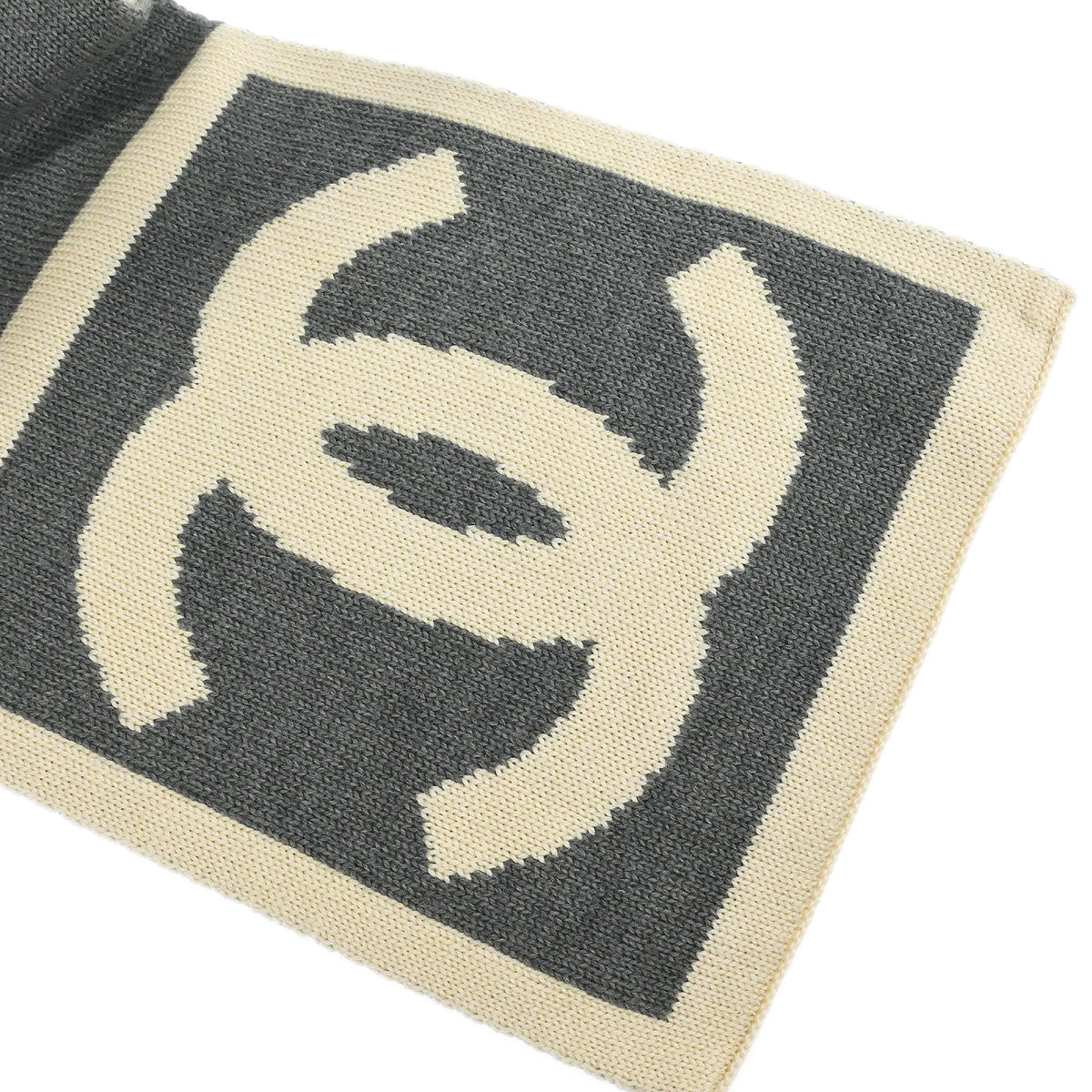 Chanel Sport Line Scarf Shawl Muffler White Gray Small Good