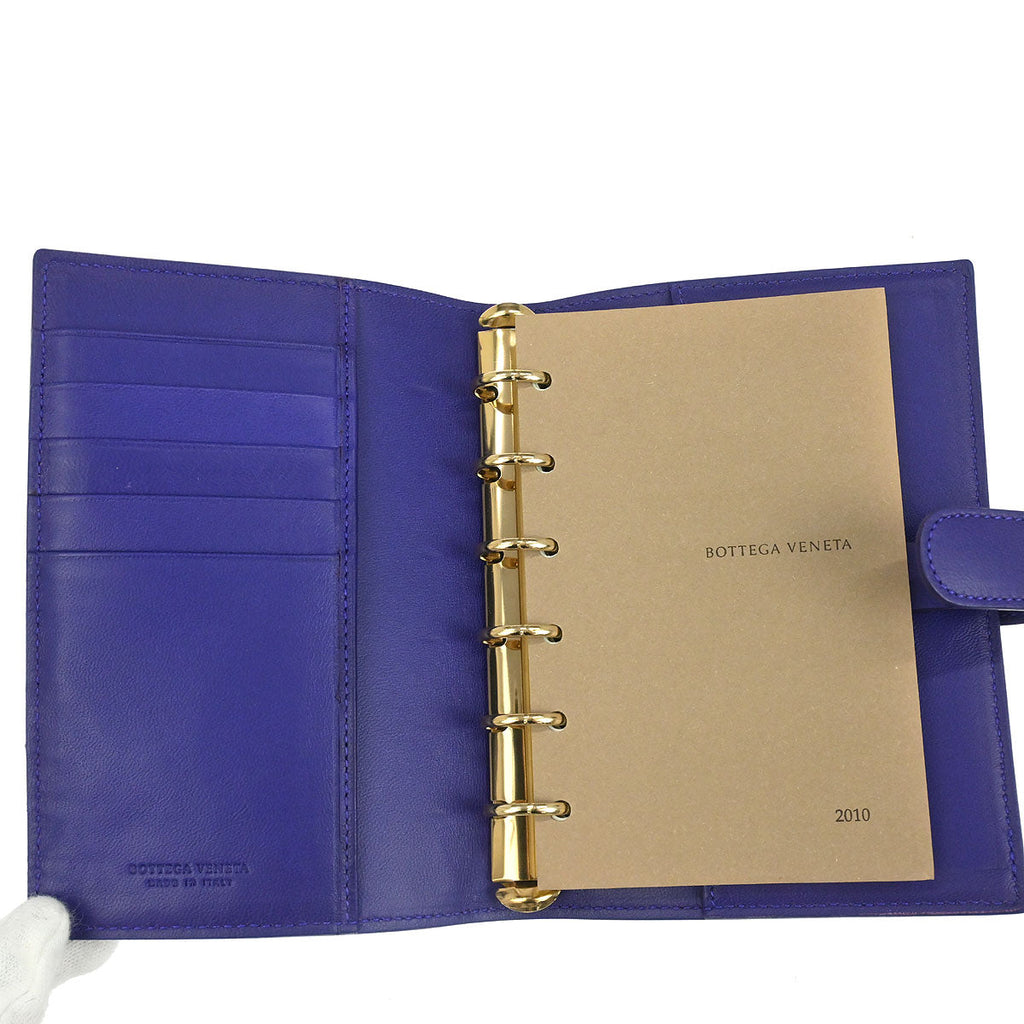 Bottega Veneta Blue Lambskin Intrecciato Note Book Cover Small Good