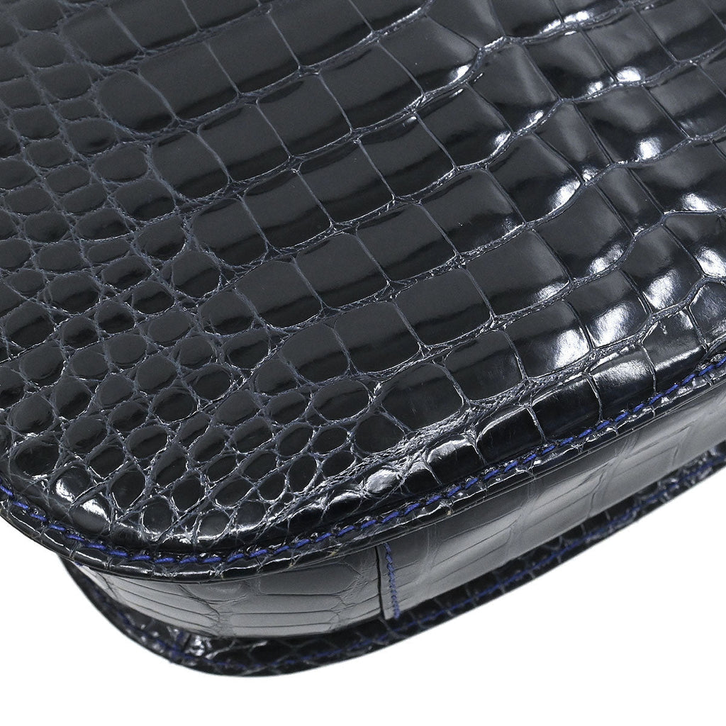 Gucci * Navy Crocodile Bamboo 2way Shoulder Handbag