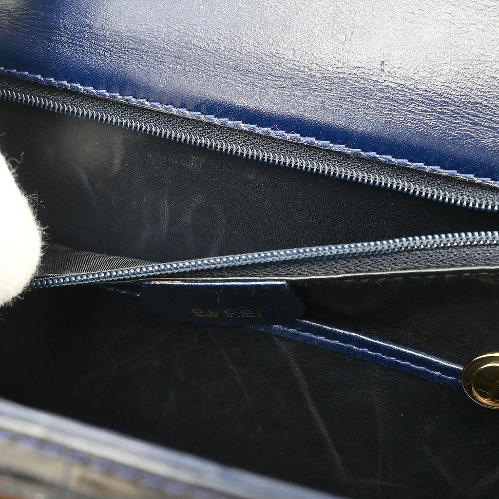 Gucci * Navy Crocodile Bamboo 2way Shoulder Handbag