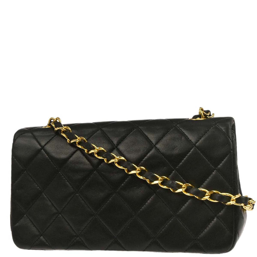Chanel 1989-1991 Black Lambskin Turnlock Mini Full Flap Shoulder Bag