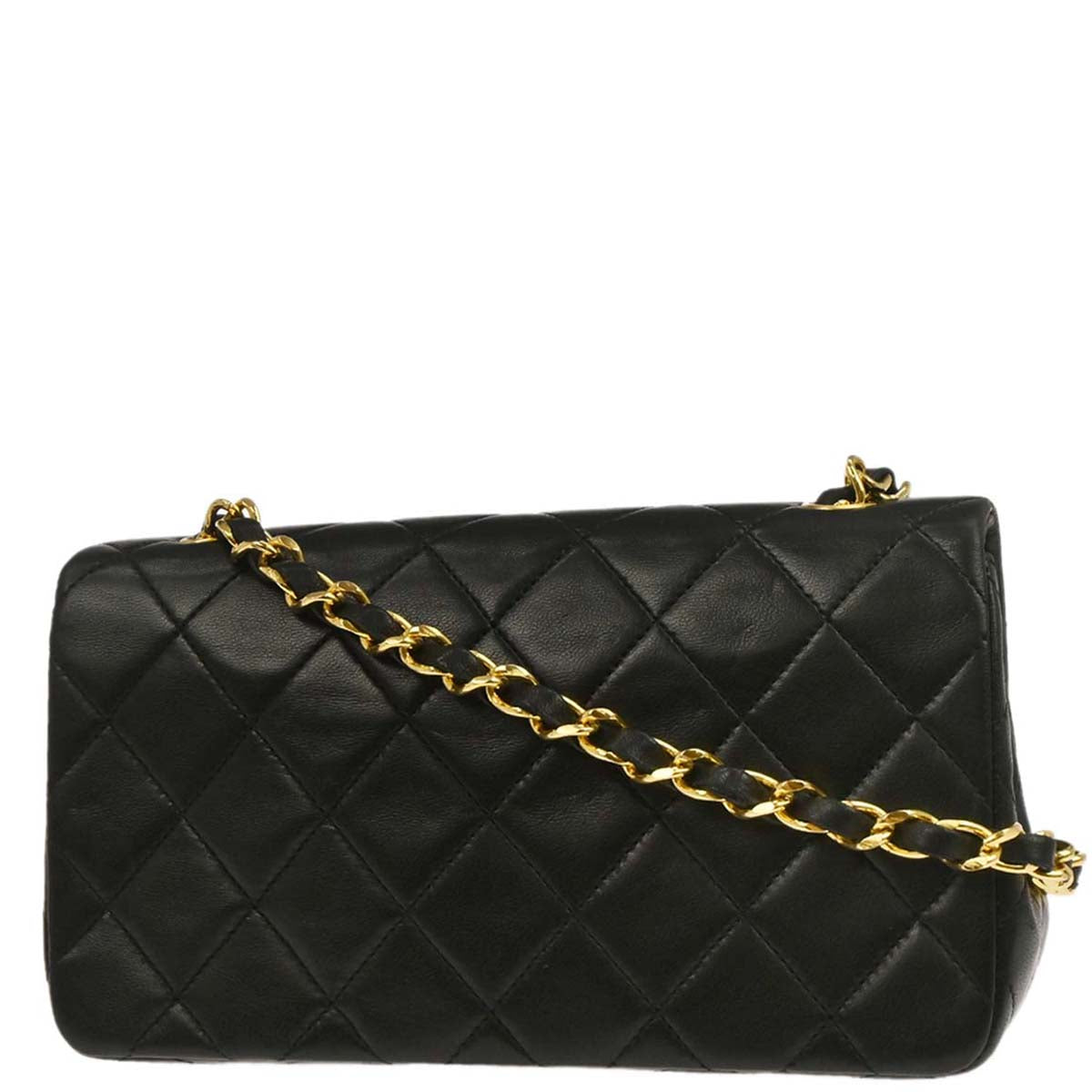 Chanel 1989-1991 Black Lambskin Turnlock Mini Full Flap Shoulder Bag