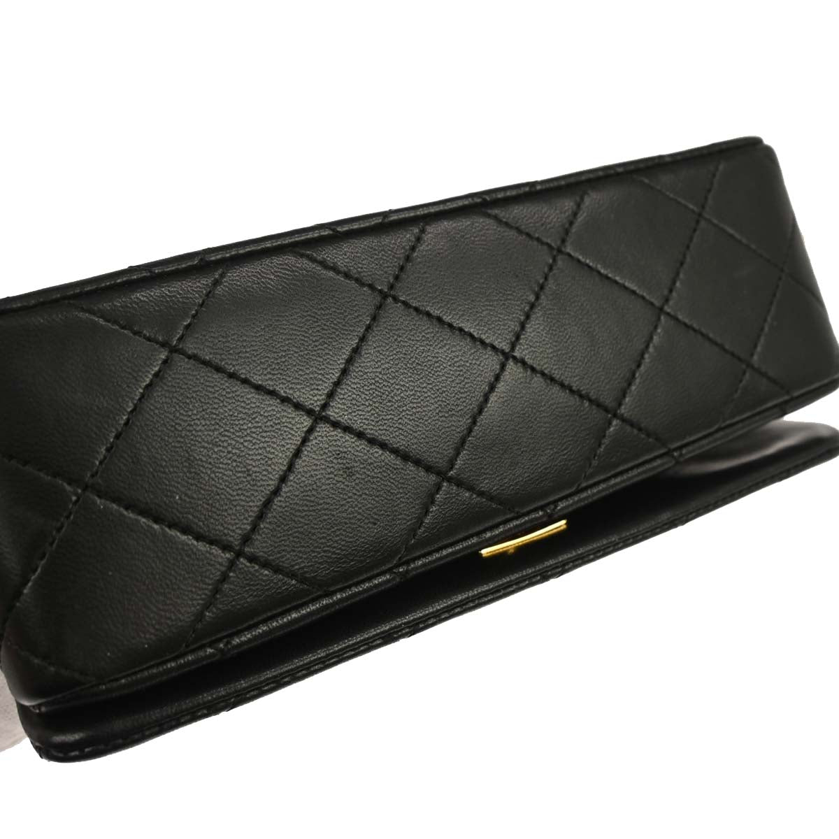 Chanel 1989-1991 Black Lambskin Turnlock Mini Full Flap Shoulder Bag