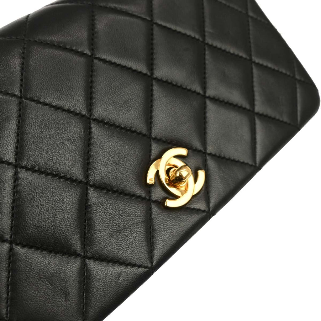 Chanel 1989-1991 Black Lambskin Turnlock Mini Full Flap Shoulder Bag