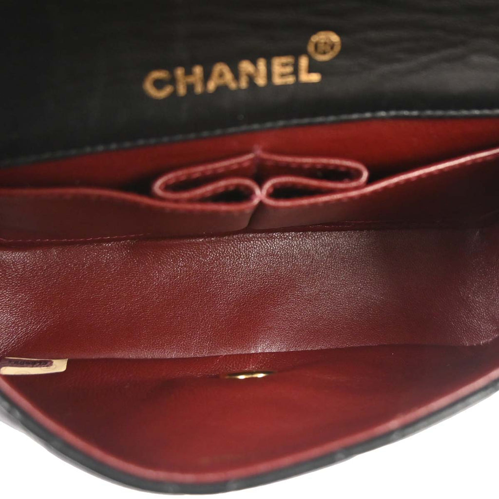 Chanel 1989-1991 Black Lambskin Turnlock Mini Full Flap Shoulder Bag