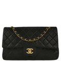 Chanel 1991-1994 Black Lambskin Medium Classic Double Flap Shoulder Bag