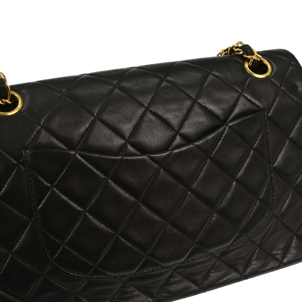Chanel 1991-1994 Black Lambskin Medium Classic Double Flap Shoulder Bag