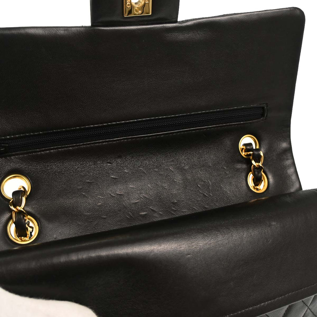 Chanel 1991-1994 Black Lambskin Medium Classic Double Flap Shoulder Bag