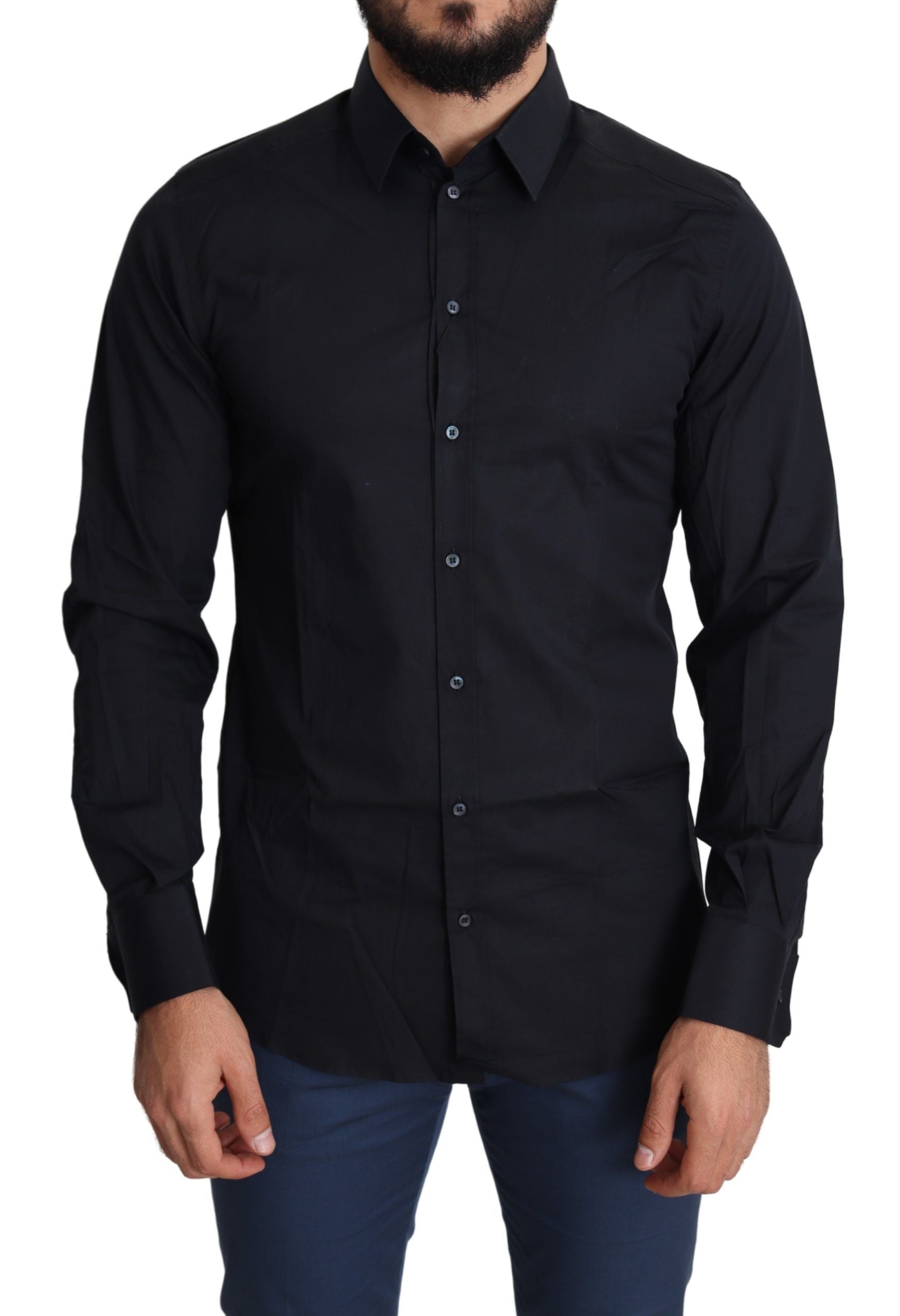 Dolce & Gabbana Blue Cotton Formal GOLD Dress Shirt